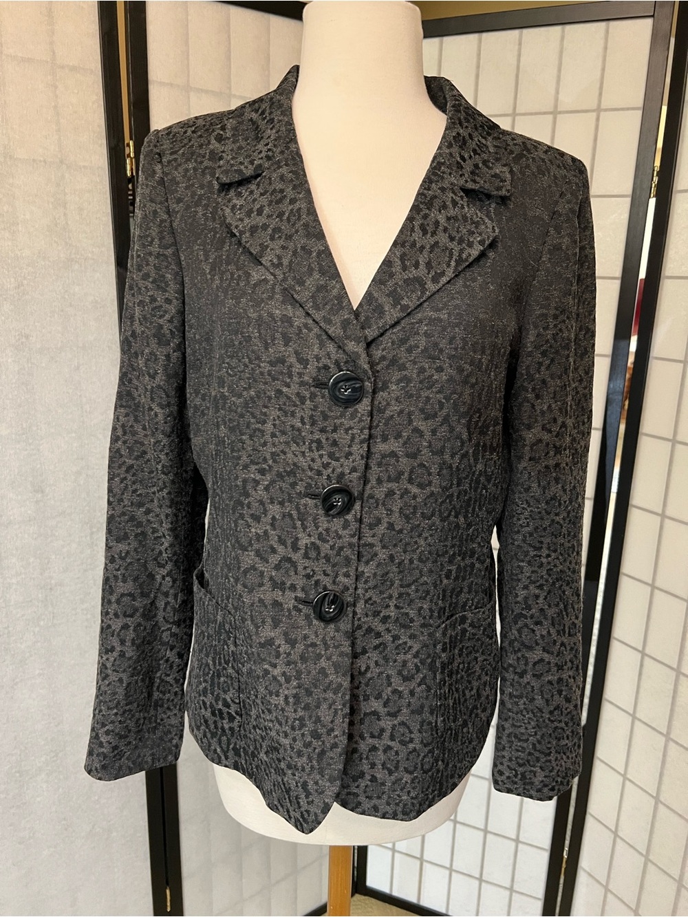 Dana Buchman Dark Gray Leopard-Print Blazer